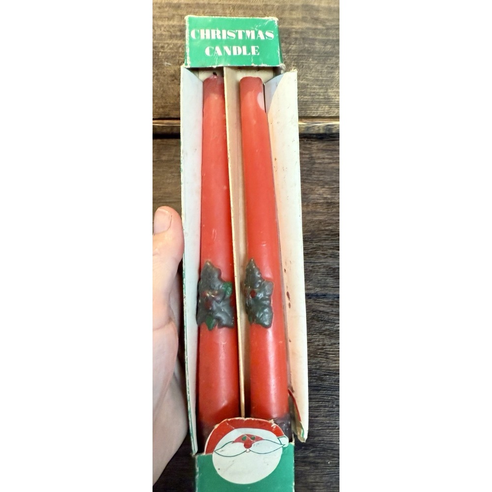 Vintage Christmas Candle Lot – JOY Block, 10" Tapers, Pinecone Candles - Picture 9 of 13
